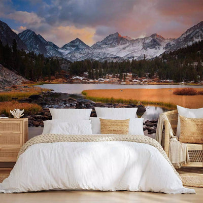 Wall Murals with mountains, lake and forest, 59992 - for living room G-ART