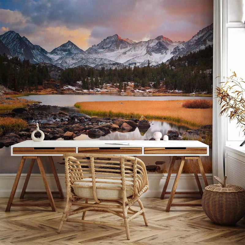 Wall Murals with mountains, lake and forest, 59992 - for living room G-ART