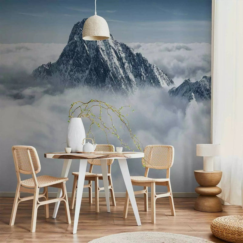 Wall Murals for the living room with a high mountain above the clouds, 60592, blue G-ART