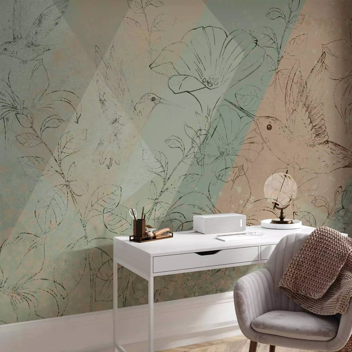 Fototapetes ar kolibri - Kolibri pļavā (zaļos toņos) - 146340 G-ART