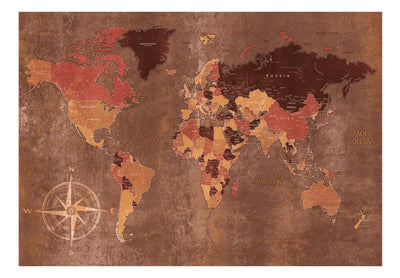 Fototapetes ar kontinentiem uz neviendabīga fona ar kompasu stūrī, 91660 G-ART