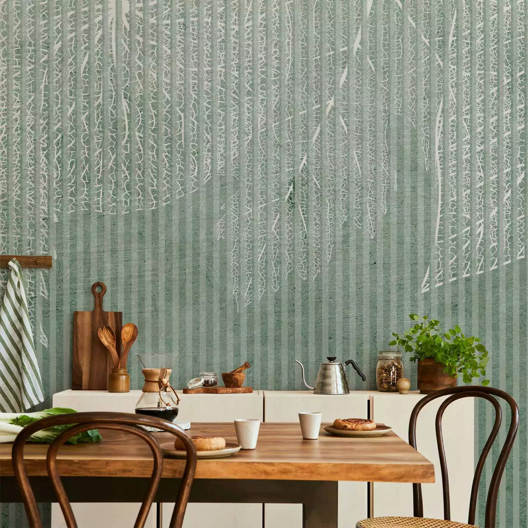 Fototapetes ar lapām - raksts ar dabas elementiem zaļā krāsā - 143798 G-ART