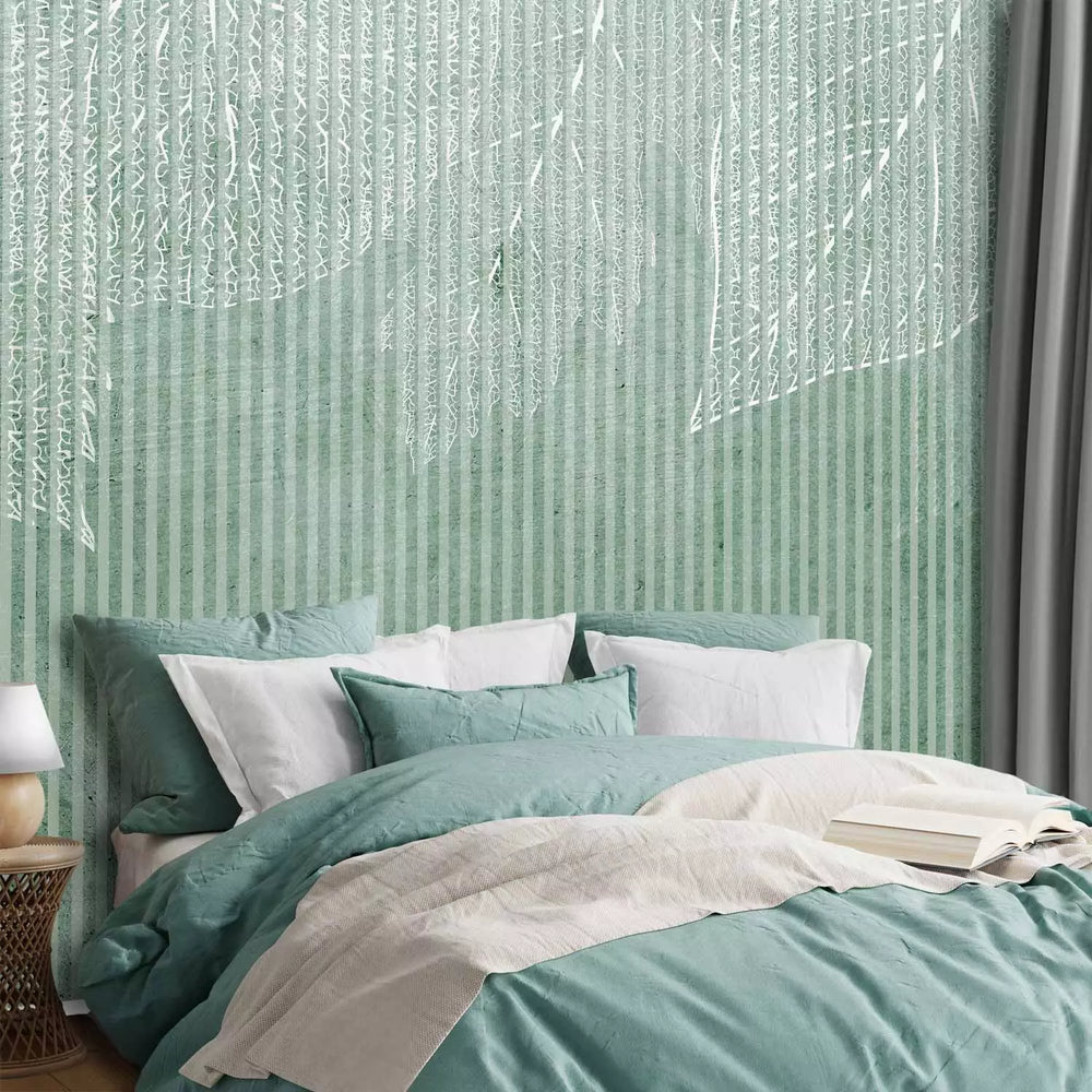 Fototapetes ar lapām - raksts ar dabas elementiem zaļā krāsā - 143798 G-ART