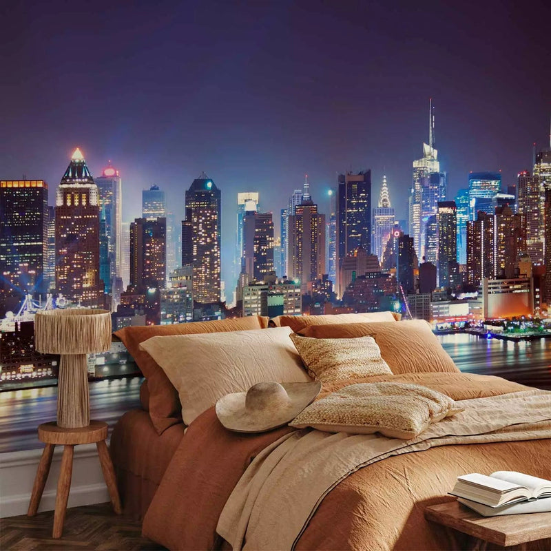 Wall Murals with a big city at night - night in New York - 64432 G -Art