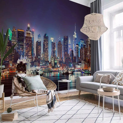 Wall Murals with a big city at night - night in New York - 64432 G -Art