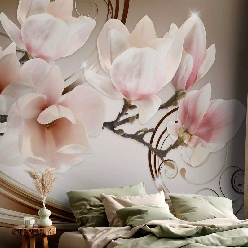 Fototapetes ar magnolijām - Magnolijas viļņi, brūnā un krēmkrasā  G-ART