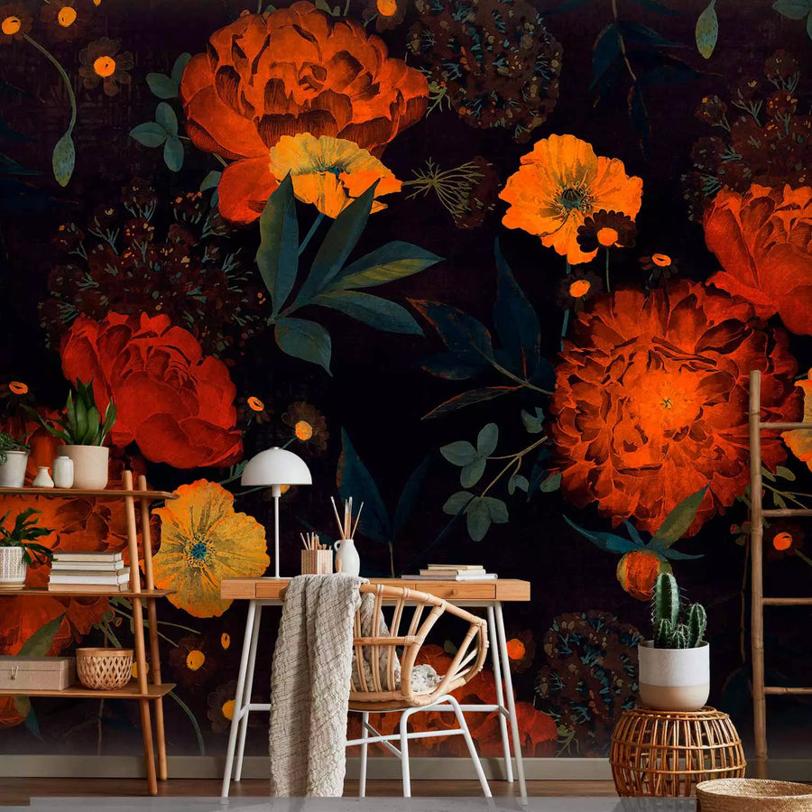 Fototapetes ar rozā magonēm uz melna - Nakts atmoda, 143176 G-ART