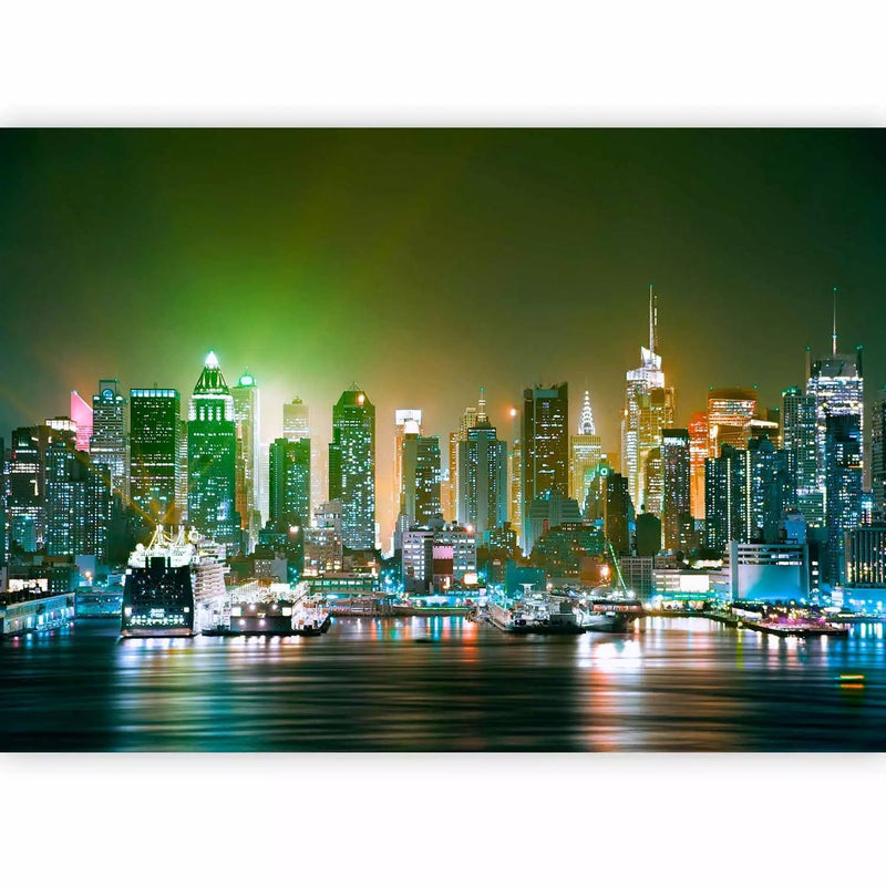 Wall Murals with Manhattan illuminated night harbor - 87857g -art