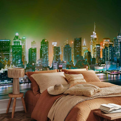 Wall Murals with Manhattan illuminated night harbor - 87857g -art