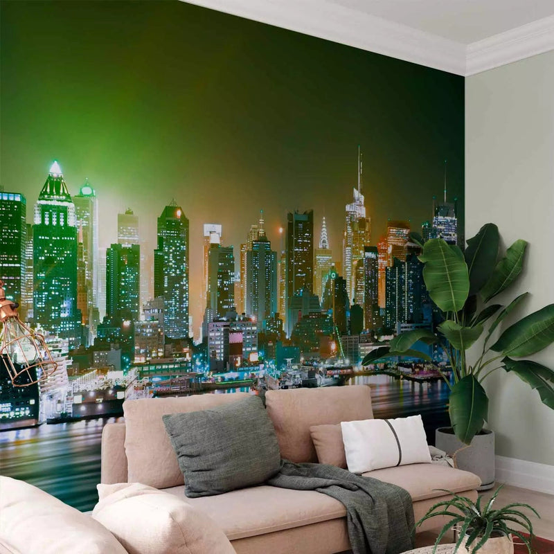 Wall Murals with Manhattan illuminated night harbor - 87857g -art