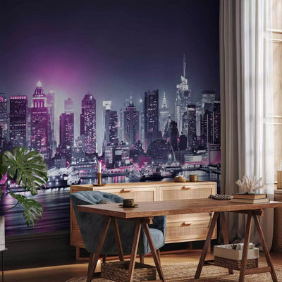 Wall Murals with Manhattan -lit night port in purple shades - 87859g -art