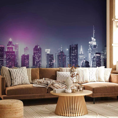 Wall Murals with Manhattan -lit night port in purple shades - 87859g -art