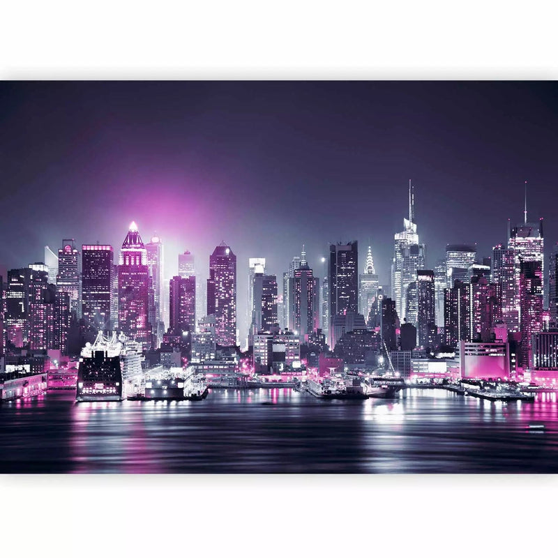 Wall Murals with Manhattan -lit night port in purple shades - 87859g -art