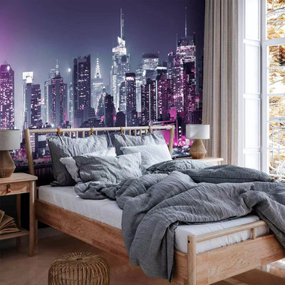 Wall Murals with Manhattan -lit night port in purple shades - 87859g -art