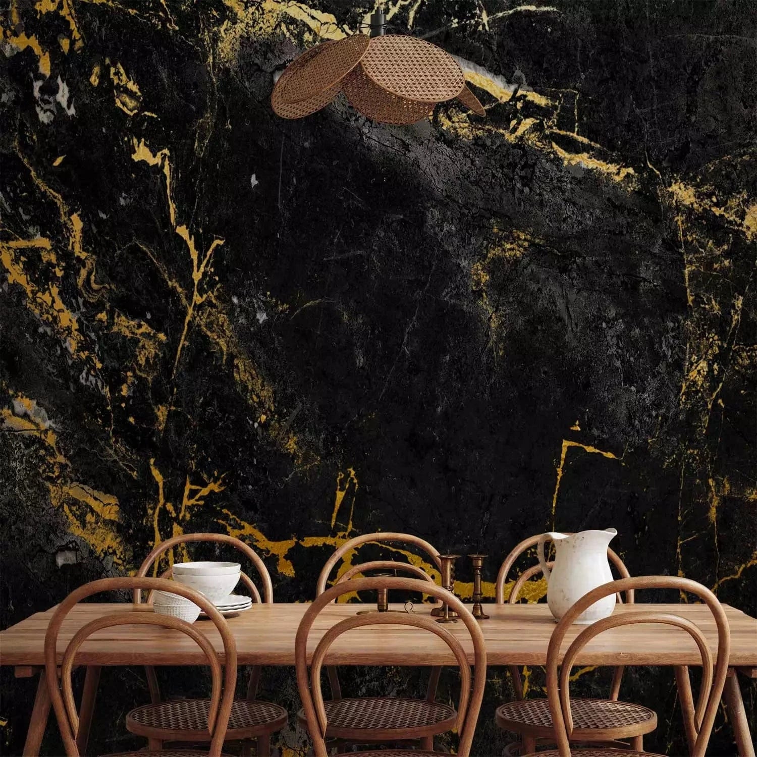 Fototapetes ar marmora rakstu melnā un zeltā krāsā - uz pasūtījumu G-ART