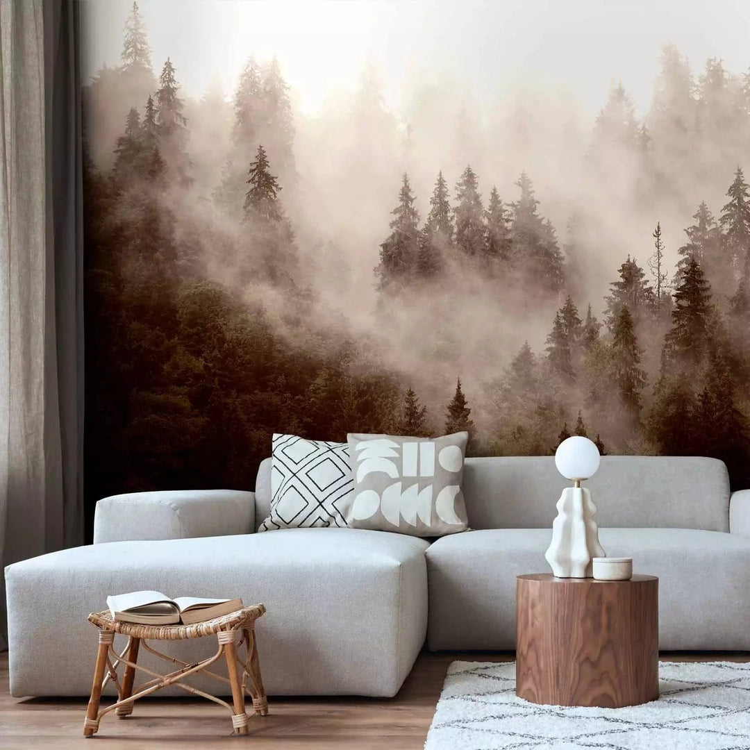 Fototapetes ar meža ainavu - Kalnu mežs (sēpijas toņos) - interjerā G-ART
