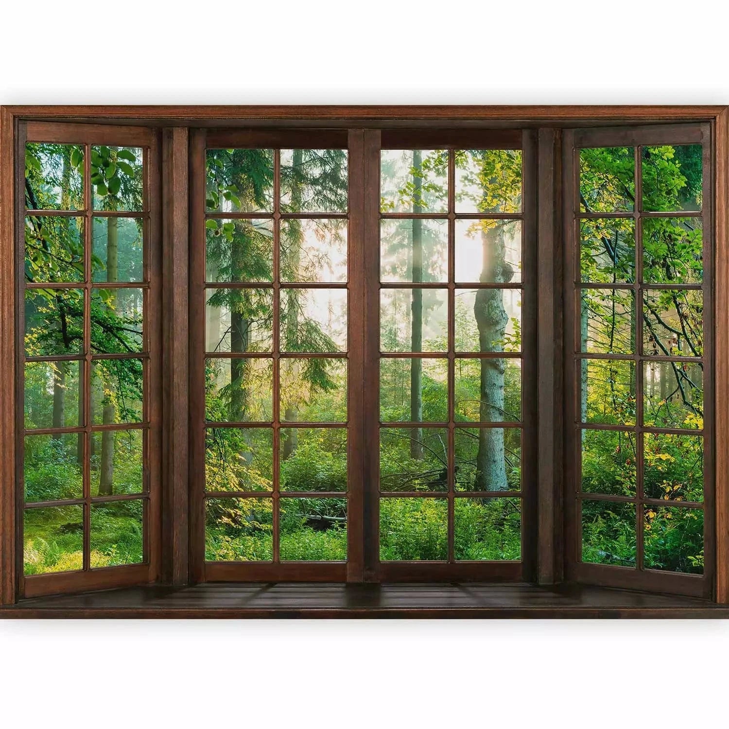 Fototapetes - Skats no loga - dabas ainava ar zaļu mežu G-ART