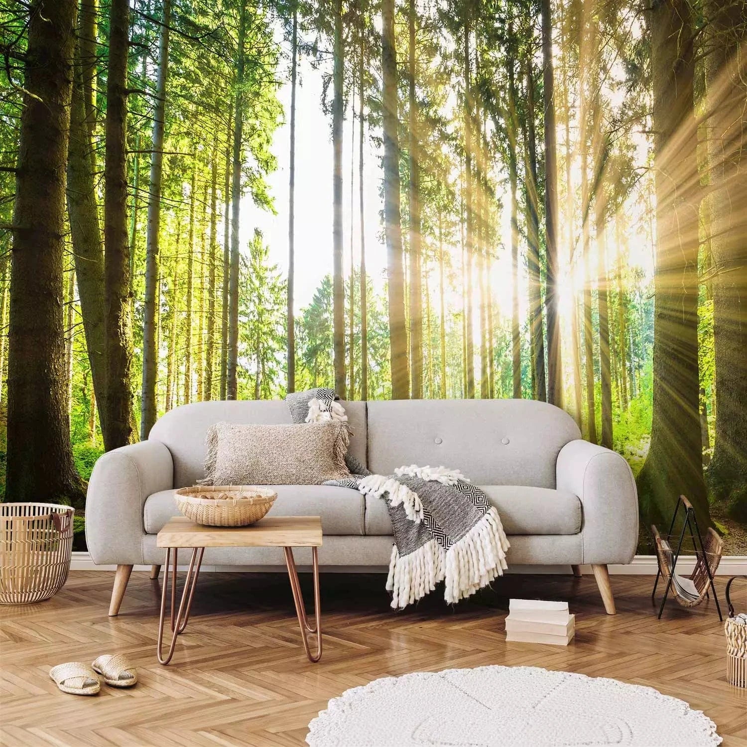 Fototapetes ar mežu zaļā krāsā - Meža pasaka - viesistabai G-ART