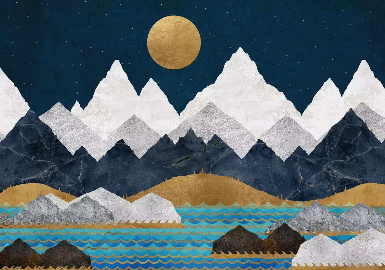 Fototapetes ar nakts ainavu un kalniem - Nakts kalnos - tumši zilā G-ART