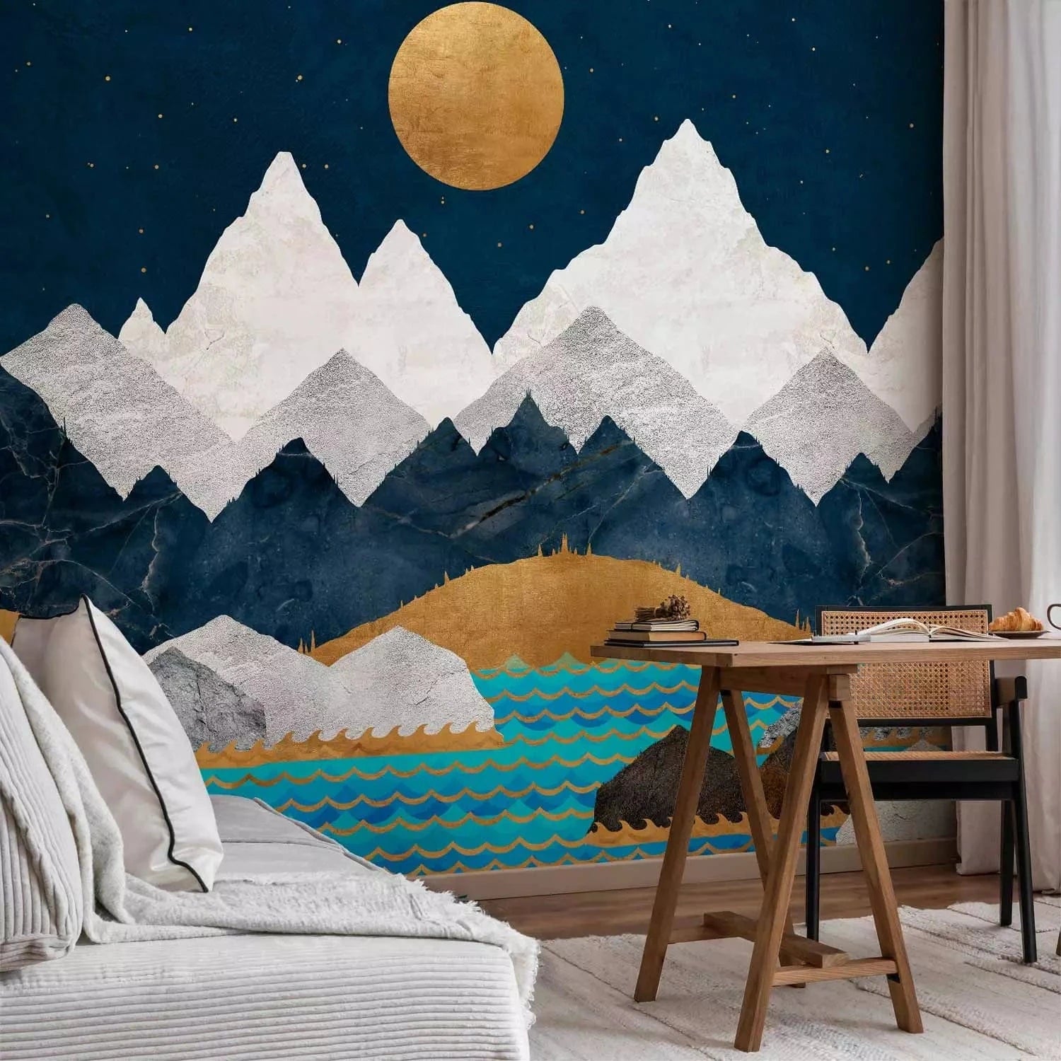 Fototapetes ar nakts ainavu un kalniem - Nakts kalnos - tumši zilā G-ART