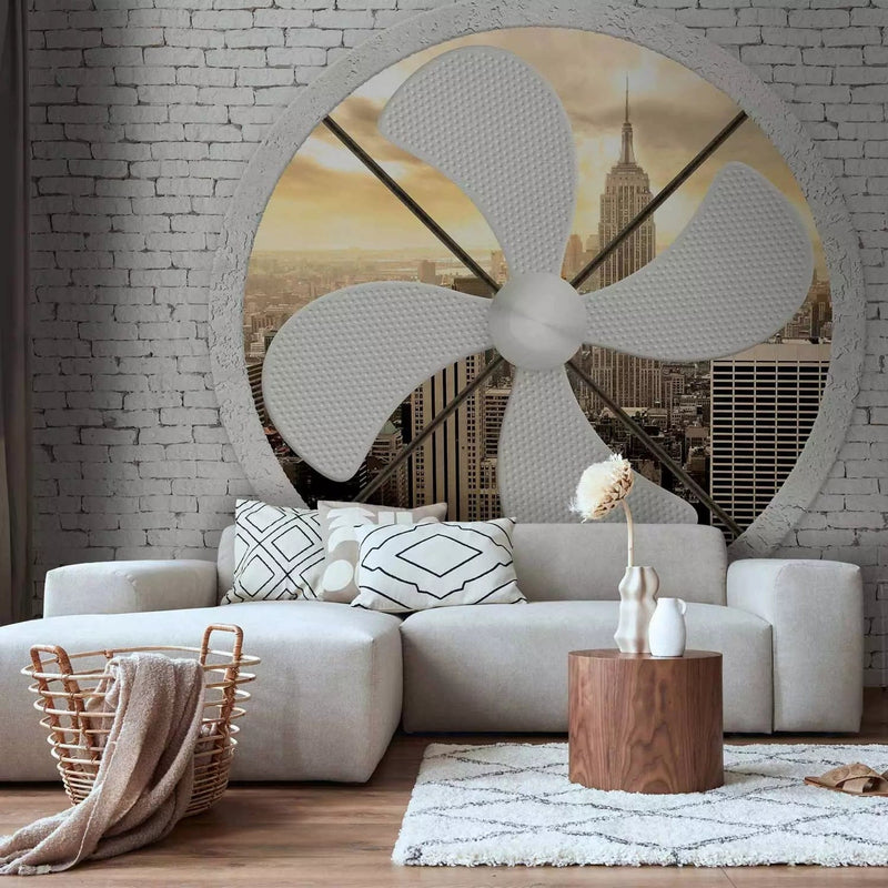 Wall Murals With New York view through a fan in a brick wall - 62313g -art