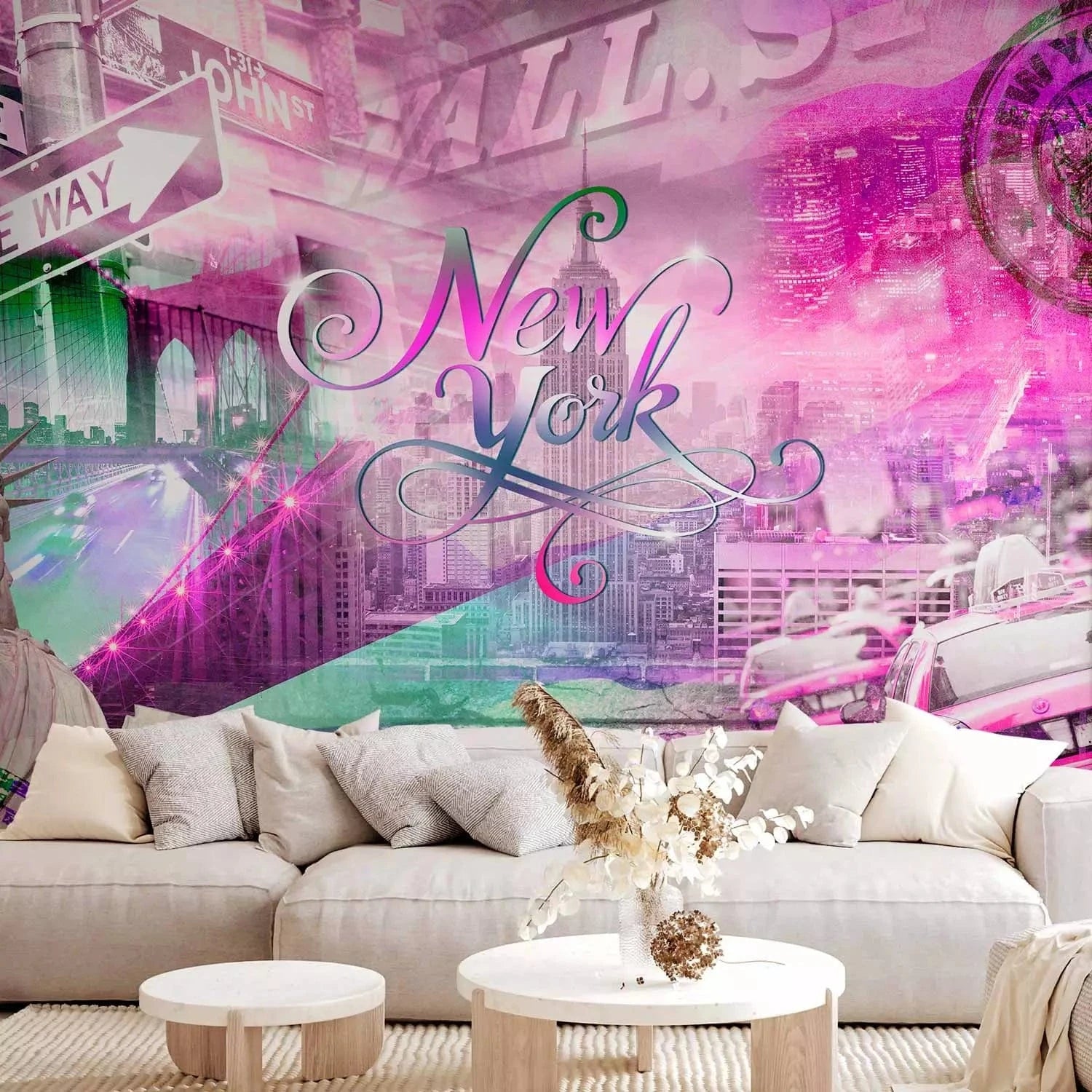 Fototapetes ar Ņujorkas kolāžu rozā toņos G-ART