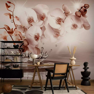 Wall Murals with orchids in warm tones - Touch of tenderness - 71773 G-ART