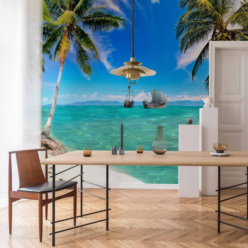 Natural Wall Murals with palms - missing ships - 61666g -art