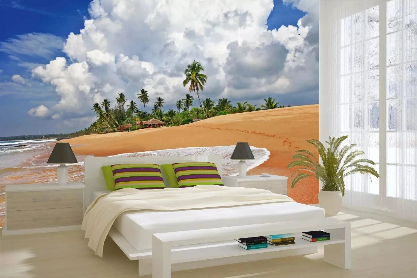 Fototapetes ar palmām - Šrilankas savvaļas pludmale, zaļa, zila, beša D-ART