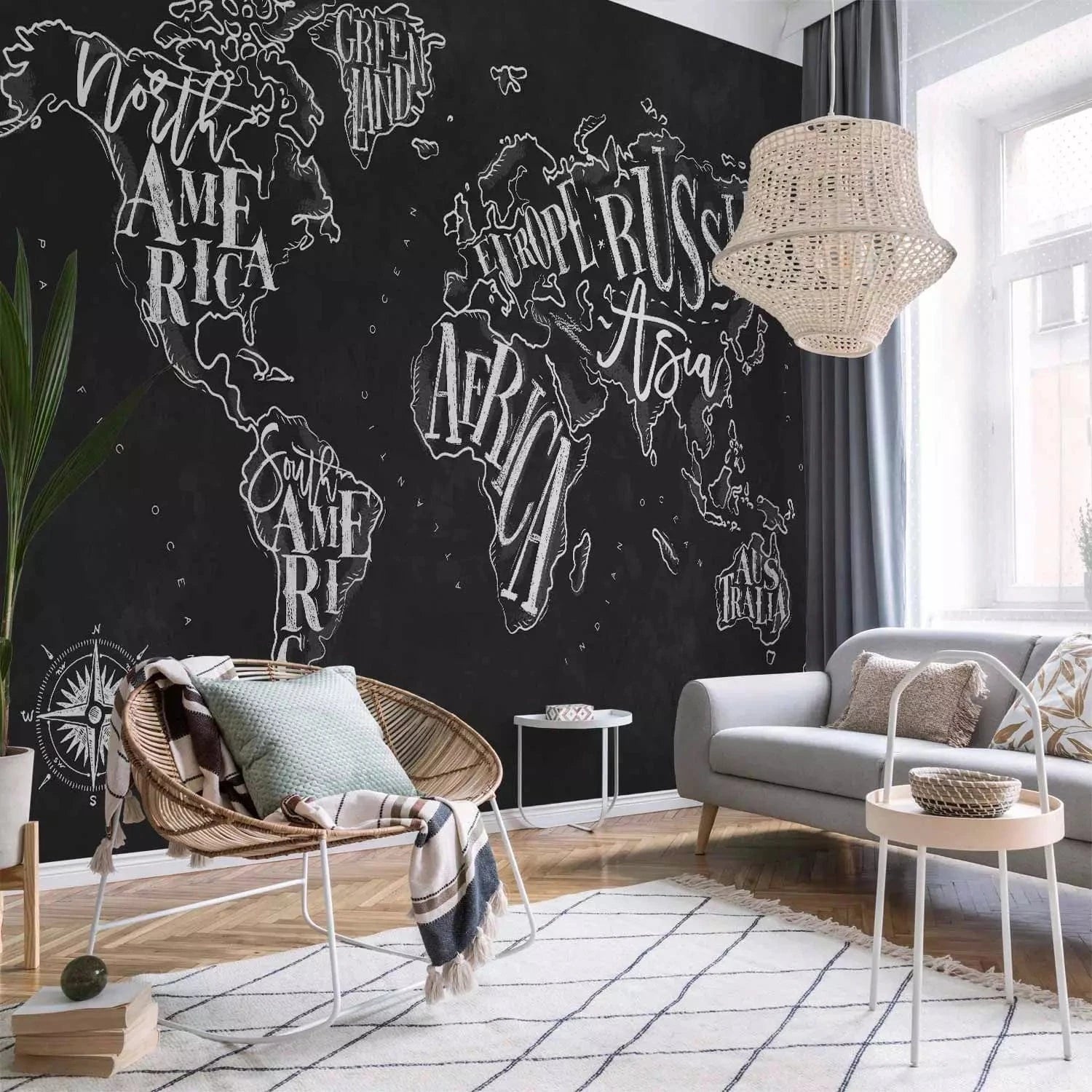 Fototapetes ar pasaules karti - Retro kontinenti (melnā krāsā) G-ART