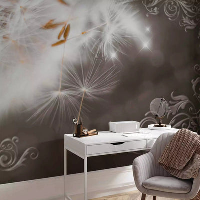 Wall Murals - white dandelion with brown ornaments, 64448g-art