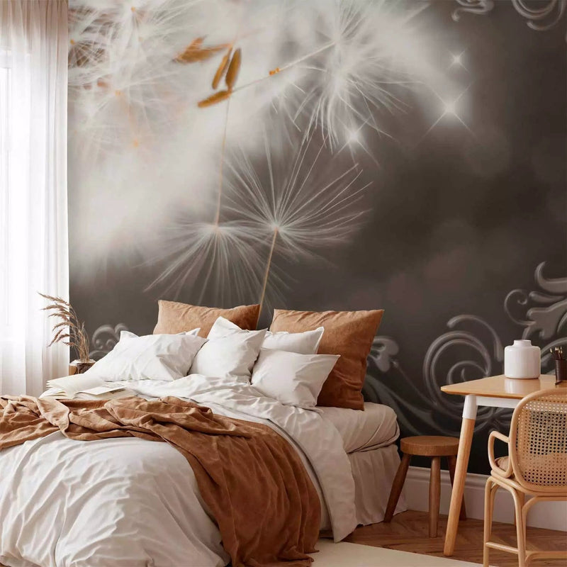 Wall Murals - white dandelion with brown ornaments, 64448g-art