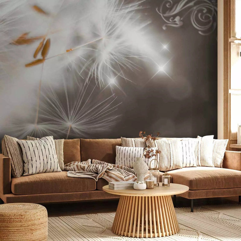 Wall Murals - white dandelion with brown ornaments, 64448g-art