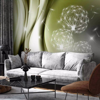 Wall Murals - white dandelions on a green background with glitter effect, 91895 G-art