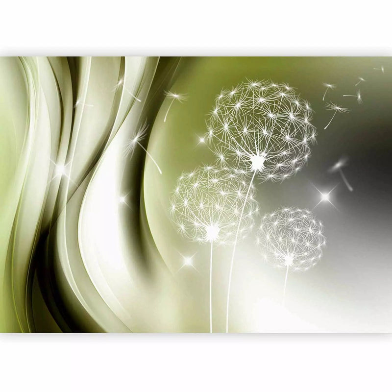 Wall Murals - white dandelions on a green background with glitter effect, 91895 G-art