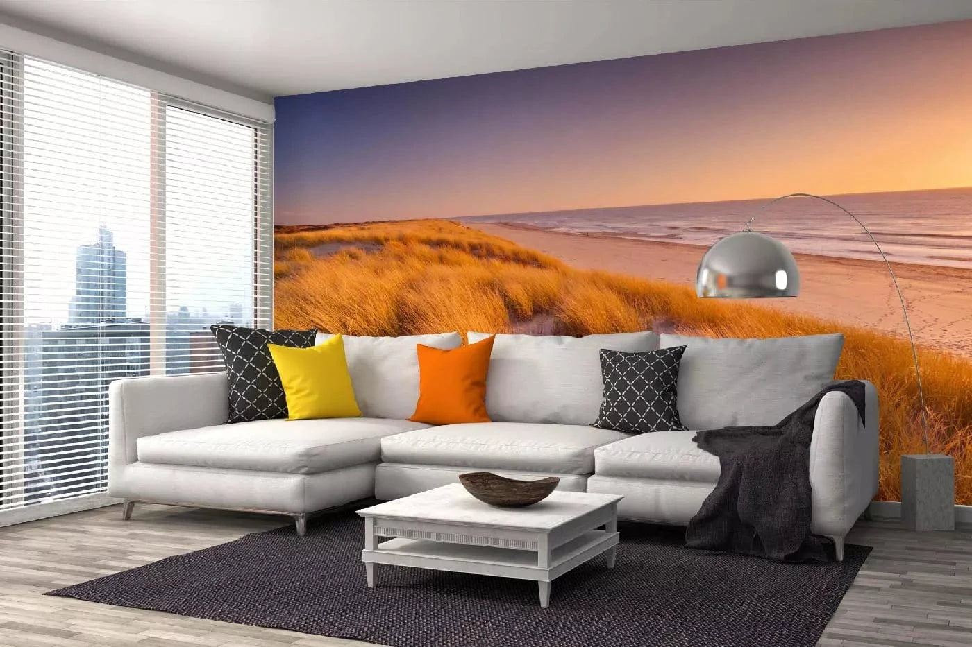 Fototapetes ar pludmali - Kāpas un saulriets, dzeltena, zila D-ART