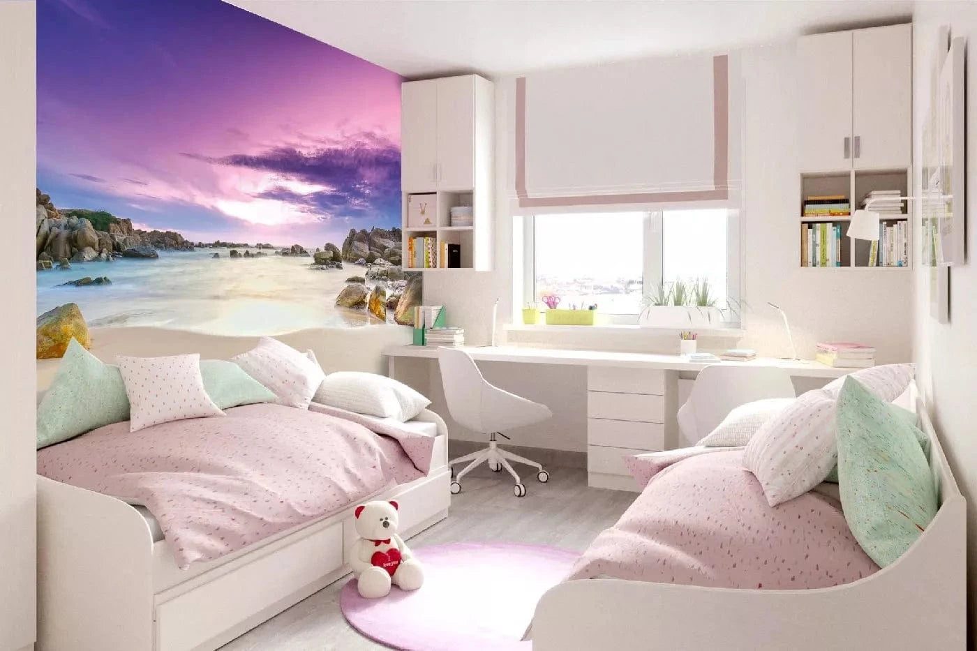 Fototapetes ar pludmali - Saulriets violetos toņos, 375x250 cm D-ART