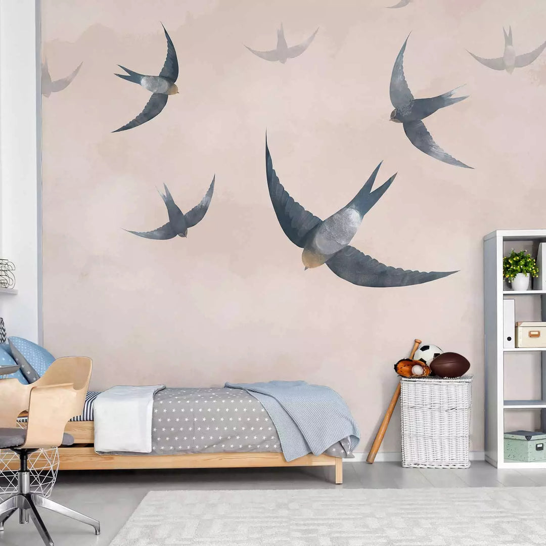 Fototapetes ar putniem - Lakstīgalas un roza fona - 143790 G-ART