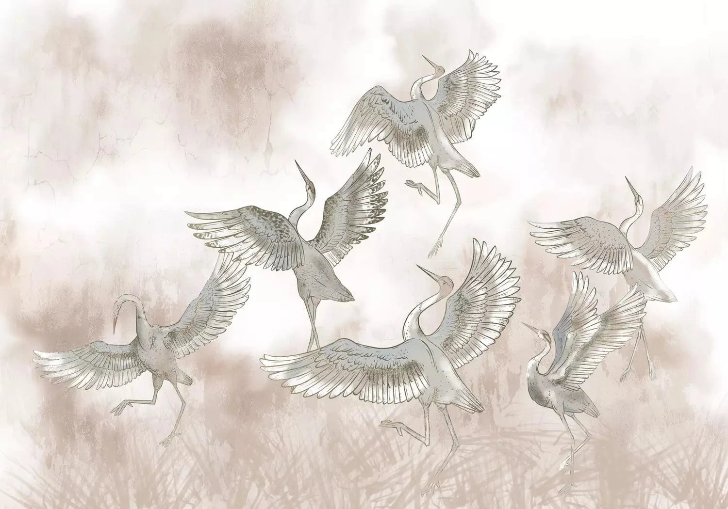 Fototapetes ar putniem - Rozā dzērves - elegants interjers G-ART