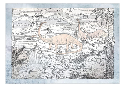 Fototapetes - Ar roku zīmēti dinozauri pasteļkrāsāsās, 149238 G-ART