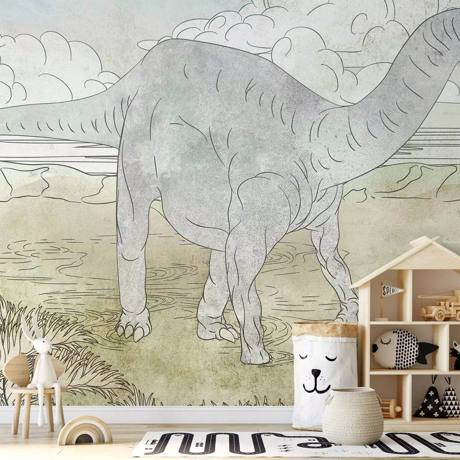 Fototapetes Dinozauru - Ar roku zīmēts dinozaurs pasteļkrāsāsās G-ART