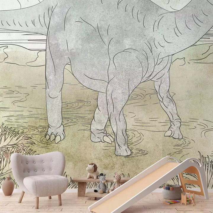 Fototapetes Dinozauru - Ar roku zīmēts dinozaurs pasteļkrāsāsās G-ART