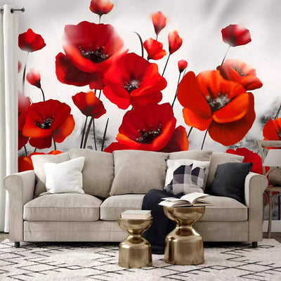 Wall Murals with red poppies on a gray background - 60660 - Buy G -Art