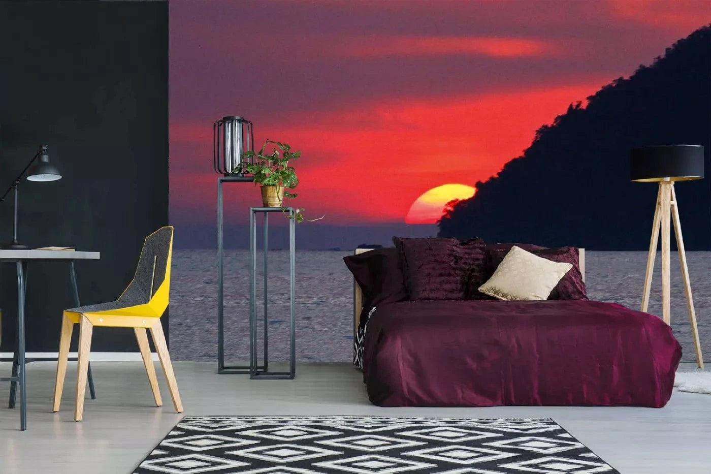 Fototapetes ar saulrietu tropiskā jūrā- Sala Malaizijā, sarkanos toņos D-ART