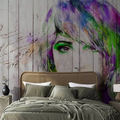 Wall Murals With a woman's image in green and purple - 64532g -art