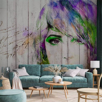 Wall Murals with image of a woman in green and purple - 64532G-ART