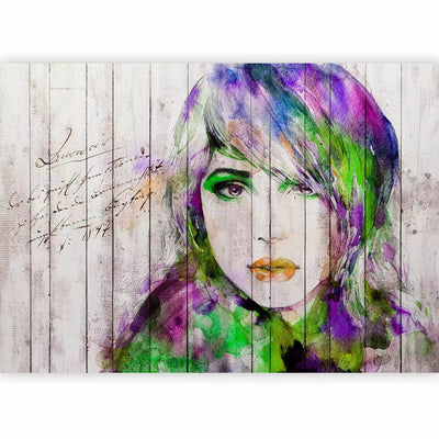 Wall Murals with image of a woman in green and purple - 64532G-ART