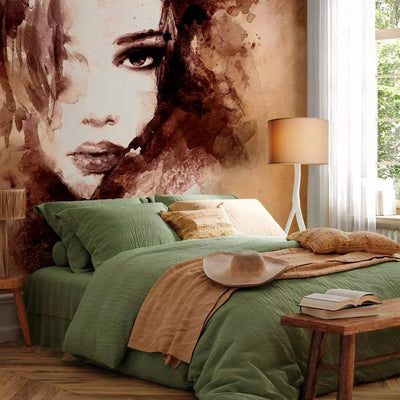 Wall Murals - watercolour portrait of a woman's face in brown G-ART