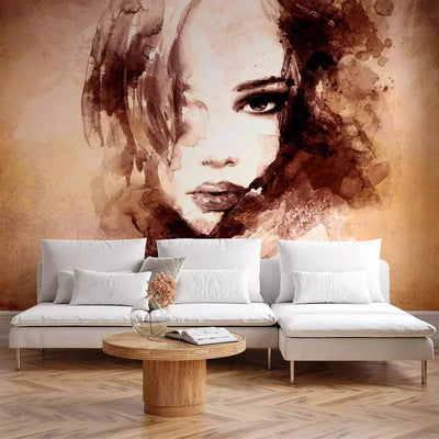 Wall Murals - watercolour portrait of a woman's face in brown G-ART