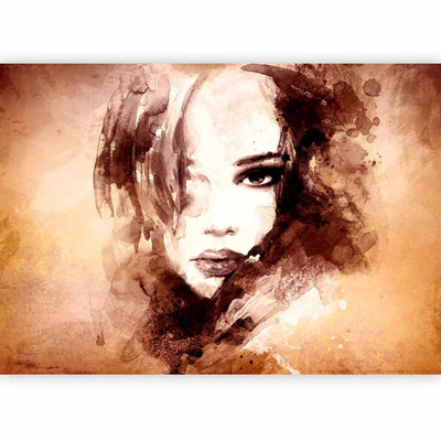 Wall Murals - Woman's face portrait in watercolor style brown g-art